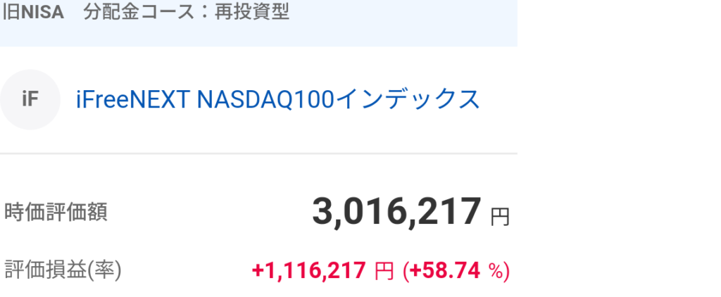 iFreeNEXT NASDAQ100インデックスの評価額画像