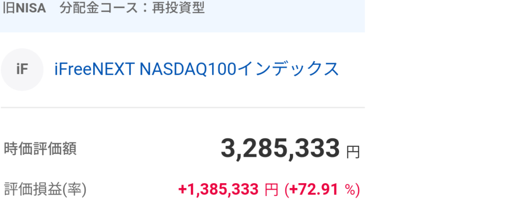 iFreeNEXT NASDAQ100インデックスの評価額画像